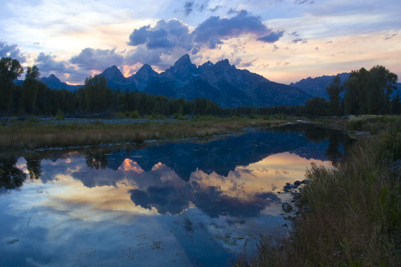 Teton Range Reflected In Snake River At Sunset